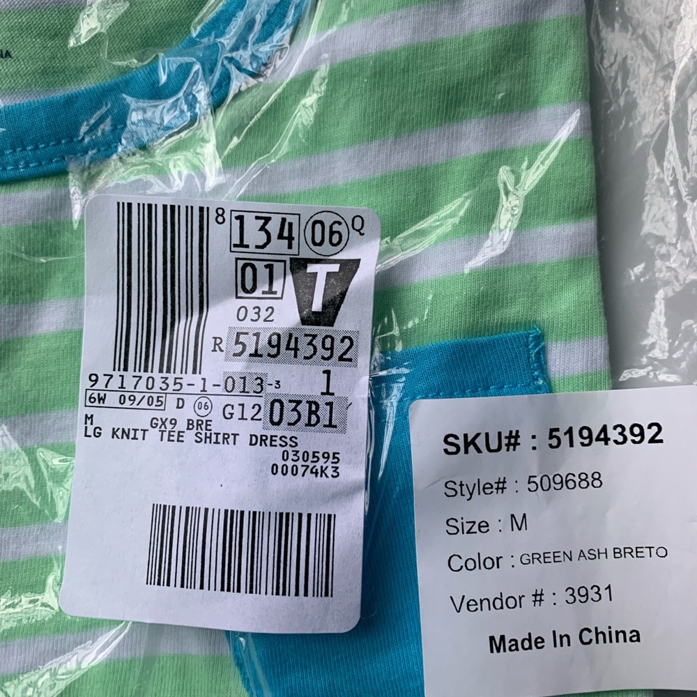 💚Lands’ End T-Shirt Dress M(5-6) Green Ash Breton Stripes Li’l Kids💚 - Picture 4 of 7
